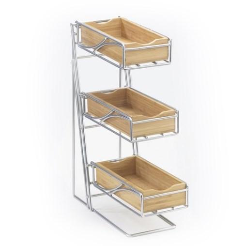 Cal-Mil 1235-39-60 3 Tier Flatware Display - Bamboo Bins, Platinum Finish Wire Frame