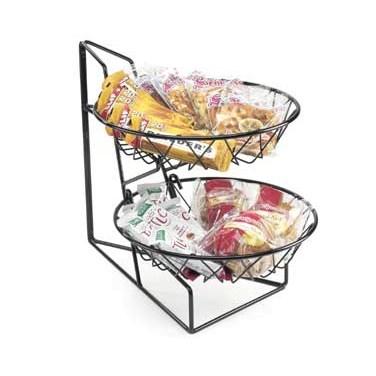 Cal-Mil 1292-2 2 Tier Display Rack with 12" Round Wire Baskets, Black Wire