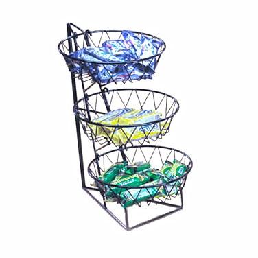 Cal-Mil 1292-3 3 Tier Display Rack with 12" Round Wire Baskets, Black Wire