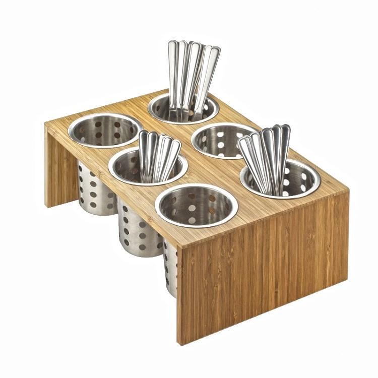 Cal-Mil 1425-6-60 Bamboo 6-Cylinder Horizontal Flatware / Condiment Display