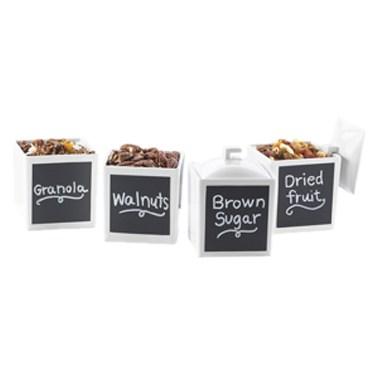 Cal-Mil 1432-15N-C 12 Oz Square Storage Jar W/Notched Lid - Write-On, Melamine, White