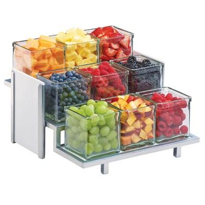 Cal-Mil 1474-15 Eco Modern White Three Tier Bamboo and Silver Steel Nine Jar Display