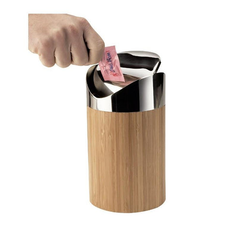 Cal-Mil 1717-60 Countertop Trash Can with Bamboo Body & Stainless Top, 5 X 7"H