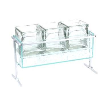 Cal-Mil 1806-7-39 Horizontal Icing Jar Caddy with (3) 4" X 4" Jars - Iron, Silver