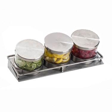 Cal-Mil 1850-5-55 Mixology Stainless Steel Three 32 Oz. Jar Horizontal Display with Metal Lids