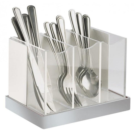 Cal-Mil 3015-55 3 Bin Luxe Flatware Holder - White, Stainless Steel