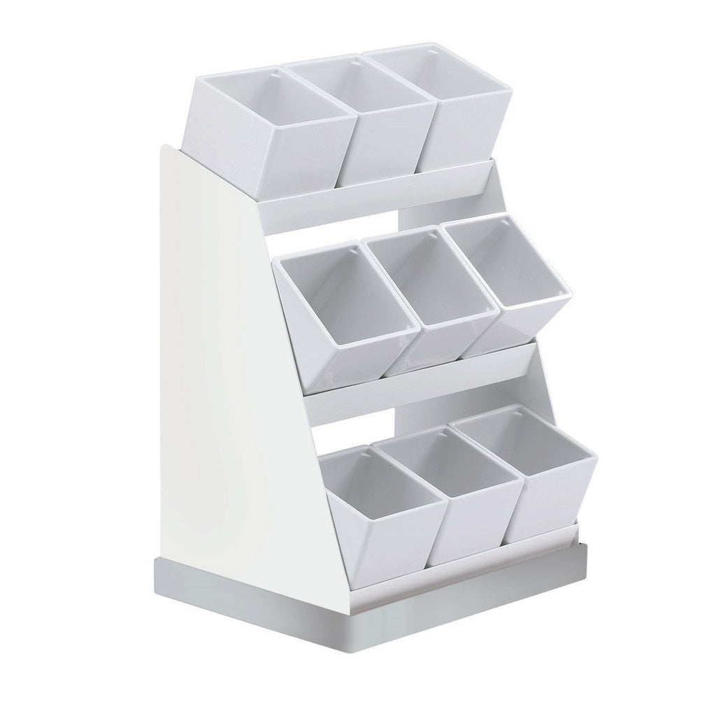 Cal-Mil 3018-55-15 Condiment Organizer with (9) Bins, White Melamine Jars