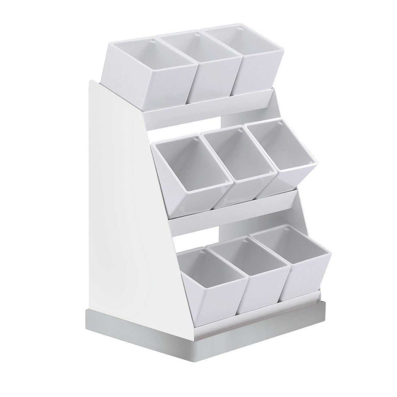 Cal-Mil 3018-55-15 Condiment Organizer with (9) Bins, White Melamine Jars