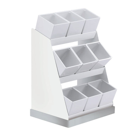 Cal-Mil 3018-55-15 Condiment Organizer with (9) Bins, White Melamine Jars