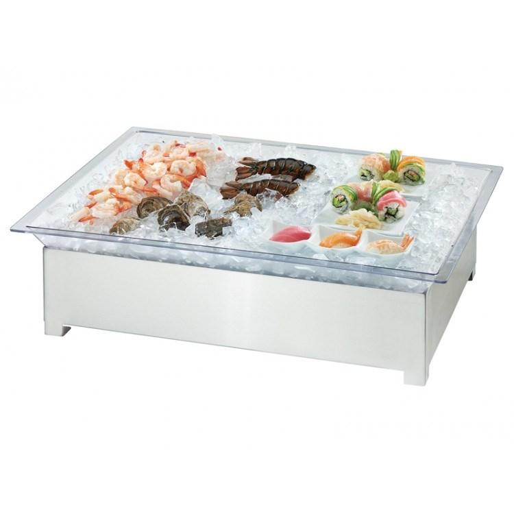 Cal-Mil 3034-55 Stainless Steel Ice Housing System with Ice Pan, Drainage Hose, and LED Light - 49.5"W