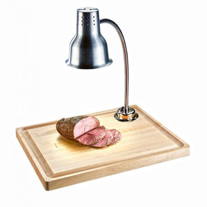 Cal-Mil 3037-55 Stainless Steel Carving Station Set with Maple Cutting Board and Heat Lamp