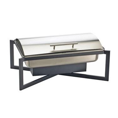 Cal-Mil 3321-13 Full Size Chafer with Roll-Top Lid & Chafing Fuel Heat, Black Metal Frame