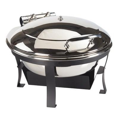 Cal-Mil 3368-13 8 Qt. Stainless Steel / Black Round Chafer with Windguard, Self-Closing Lid