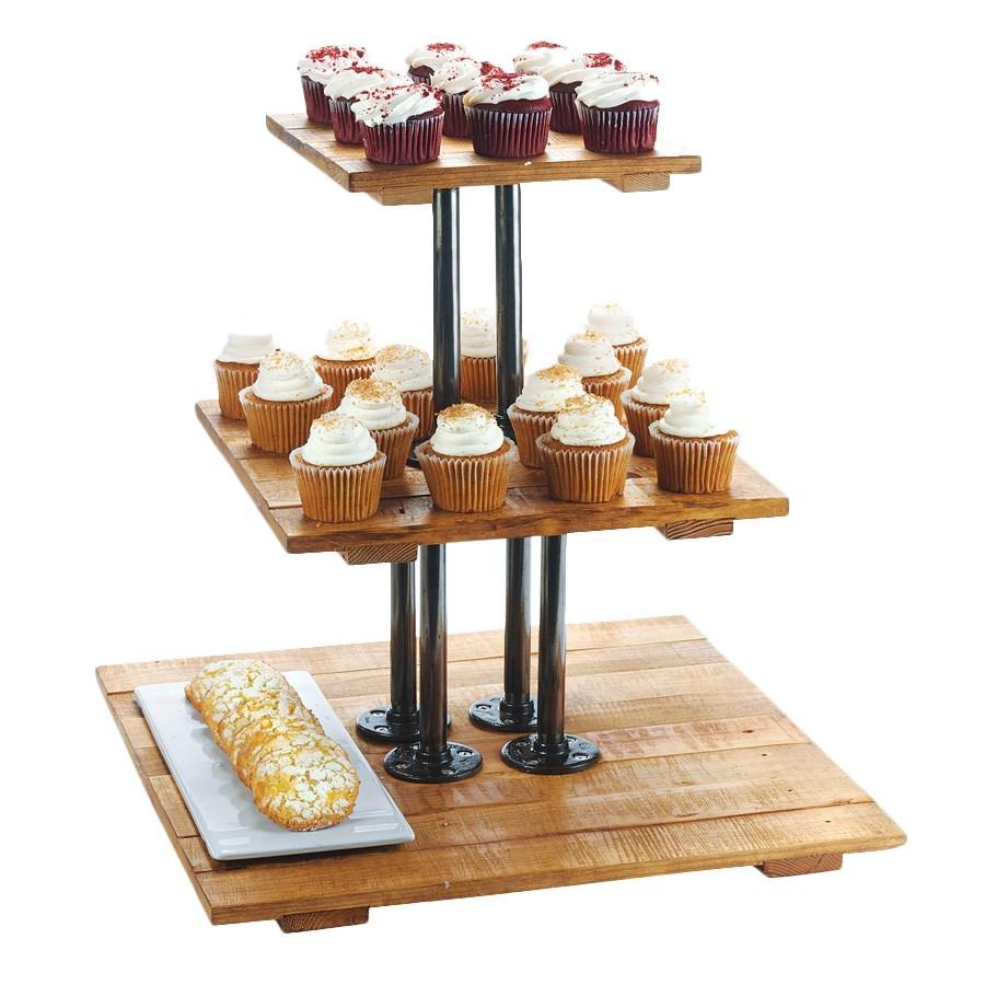 Cal-Mil 3428-99 20.75" Square Madera 3 Tier Pastry Display Riser - 20"H, Reclaimed Wood