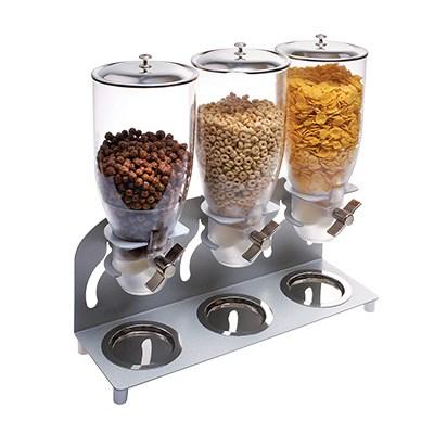 Cal-Mil 3510-3-39 Countertop Cereal Dispenser with (3) 3.5 Liter Containers - Metal Stand, Platinum