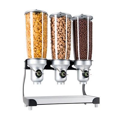 Cal-Mil 3516-3-13FF Countertop Cereal Dispenser with (3) 5 Liter Containers - Metal Stand, Black/Silver