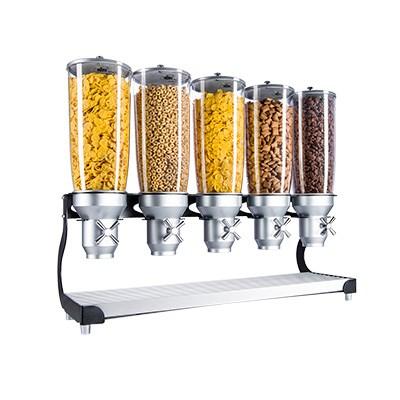 Cal-Mil 3516-5-13 Countertop Cereal Dispenser with (5) 5 Liter Containers - Metal Stand, Black/Silver