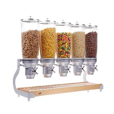Cal-Mil 3516-5-98 Countertop Cereal Dispenser with (5) 5 Liter Containers - Wood Stand, Beechwood