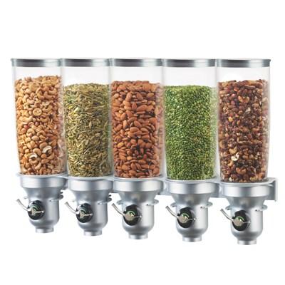 Cal-Mil 3518-5-39FF Wall-Mount Cereal Dispenser with (5) 5 Liter Containers, Platinum