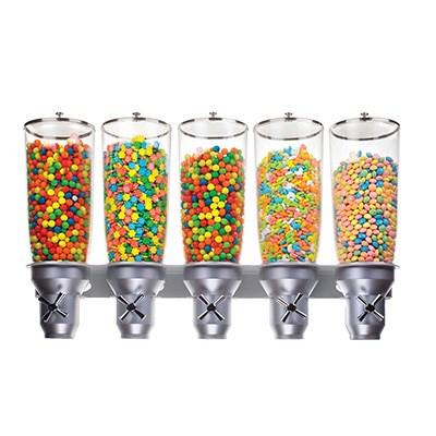 Cal-Mil 3518-5-39 Wall-Mount Cereal Dispenser with (5) 5 Liter Containers, Platinum