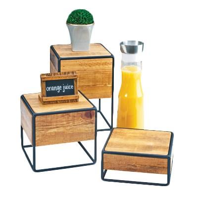 Cal-Mil 3562-11-99 8" Square Buffet Riser - 11.25"H, Wood/Black Metal