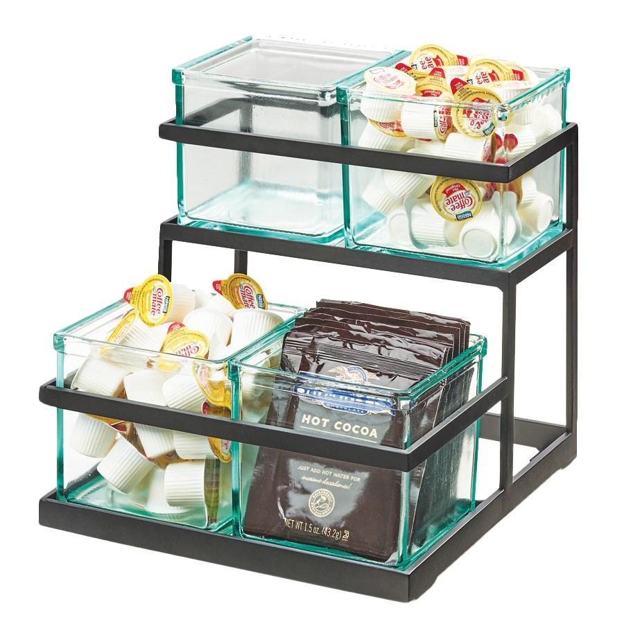 Cal-Mil 3604-13 2 Tier Condiment Jar Riser Set with (4) 5" X 5" Jars - Metal, Black