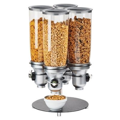 Cal-Mil 3619-4-13FF Rotating Cereal Dispenser with (4) 5 Liter Containers - Metal Base, Silver