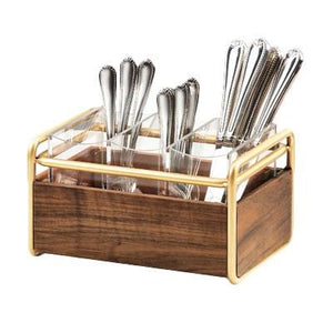 Cal-Mil 3700-46 Mid-Century 3-Compartment Flatware Organizer with Brass Accents