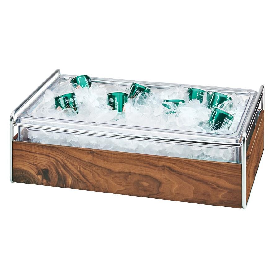 Cal-Mil 3702-12-49 Mid-Century Chrome Metal and Wood Ice Housing with Clear Plastic Pan - 13.5"W