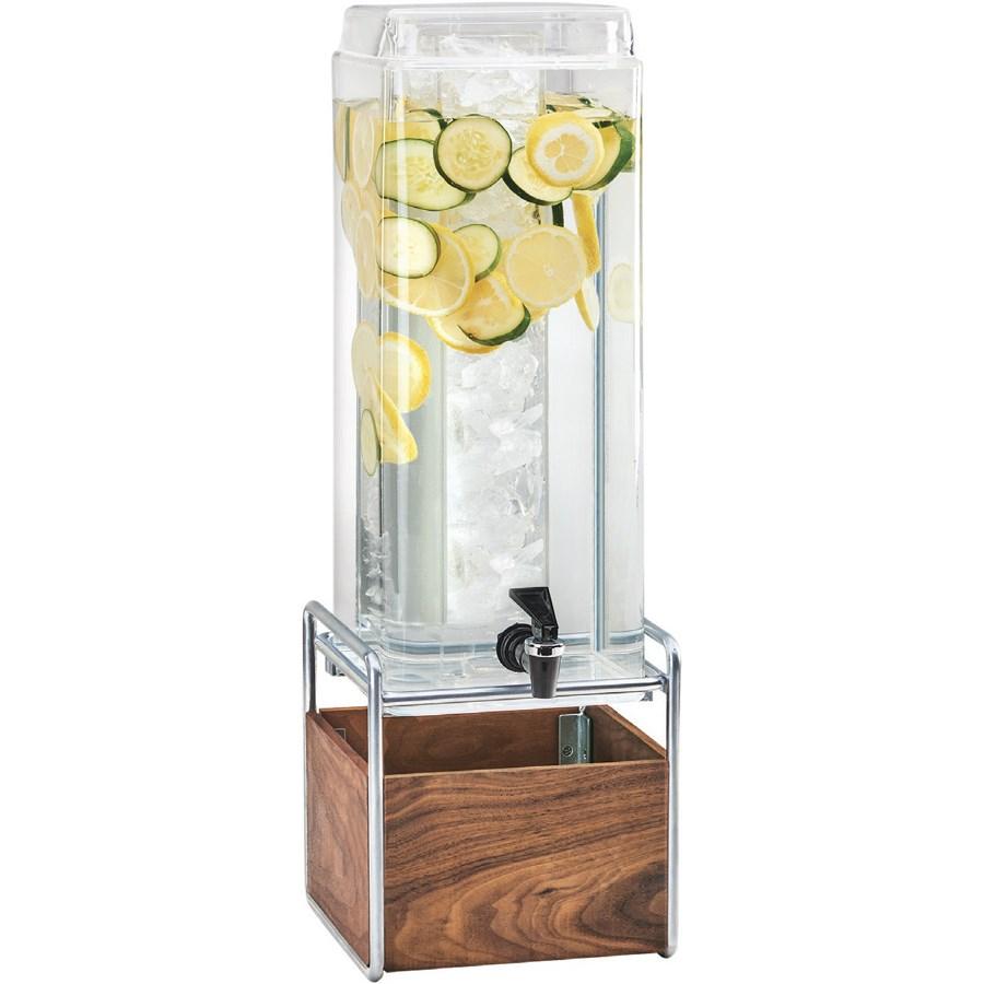 Cal-Mil 3703-3INF-49 3 Gallon Beverage Dispenser with Infusion Chamber - Plastic with Walnut & Chrome Base