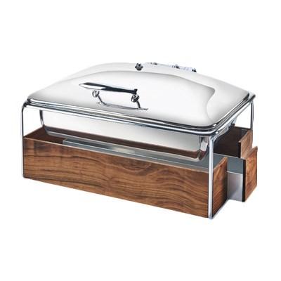 Cal-Mil 3705-49 Mid-Century Full Size Chafer with Walnut and Chrome Frame