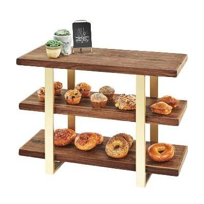Cal-Mil 3708-46 Mid-Century Walnut 3 Tier Brass Frame Riser