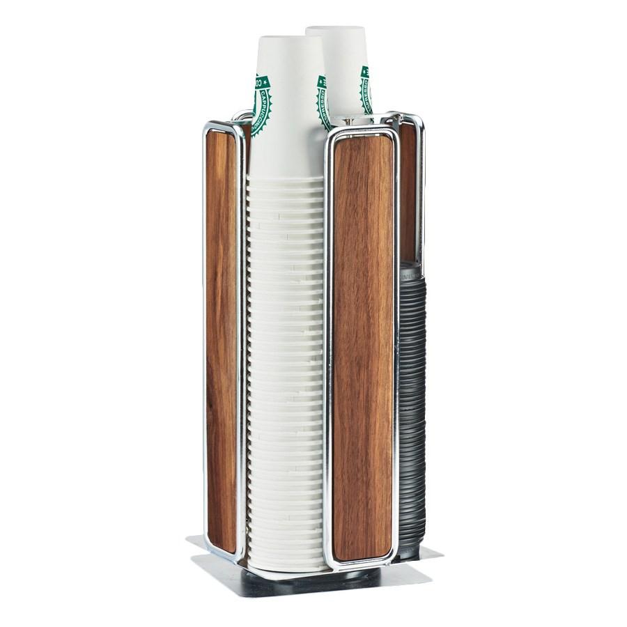 Cal-Mil 3709-49 Mid-Century Wood and Chrome Four Section Revolving Lid / Cup Organizer