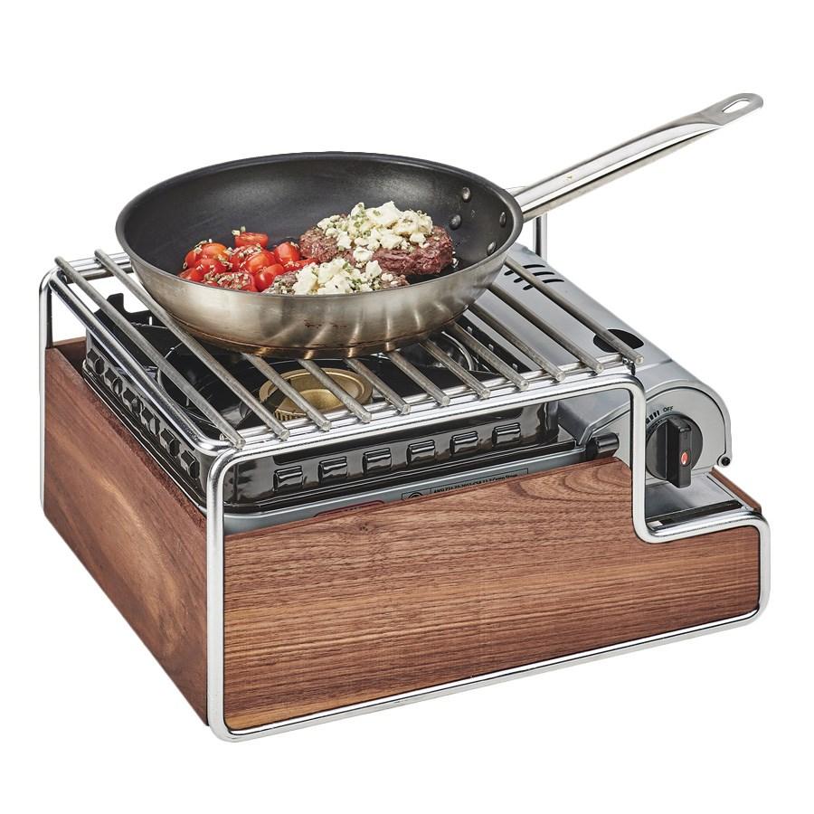 Cal-Mil 3712-49 Mid-Century Walnut Butane Range Frame with Chrome Accents