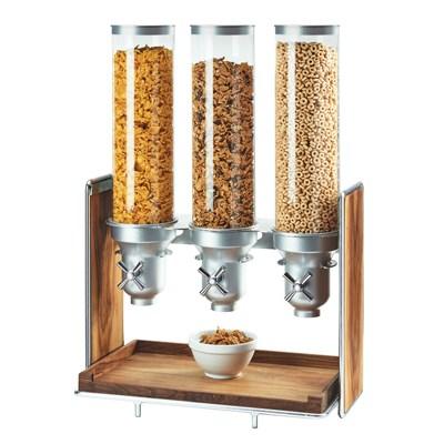 Cal-Mil 3720-49 Mid-Century Cereal Dispenser with (3) 4.5 Liter Containers - Wood Stand, Walnut/Chrome