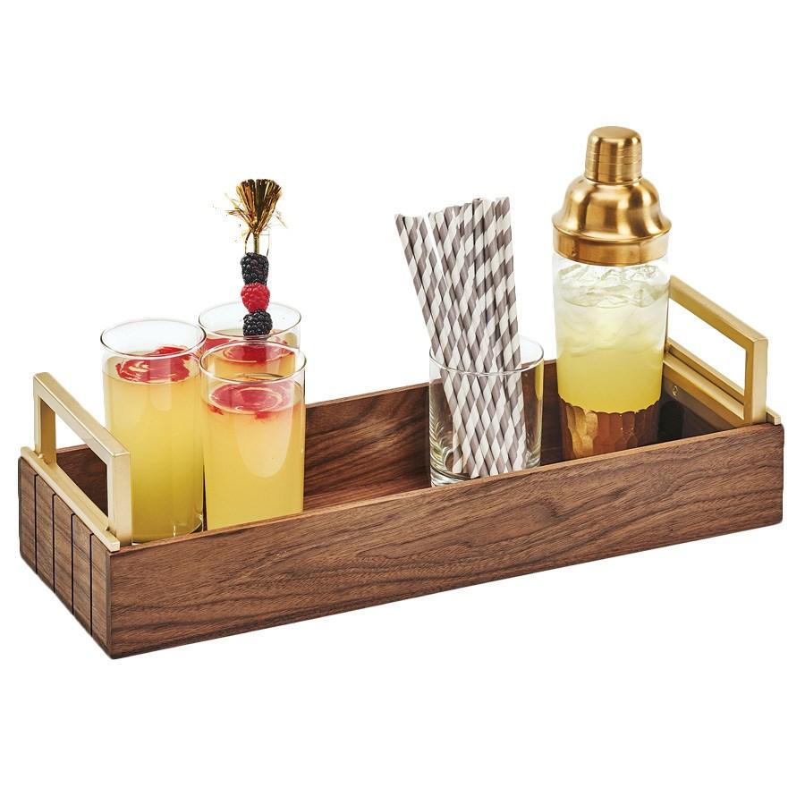 Cal-Mil 3724-46 Mid-Century Walnut Wood and Brass Reversible Riser