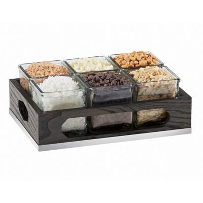 Cal-Mil 3805-87 Condiment Caddy Organizer with (6) Glass Jars - 12.75" X 9", Dark Gray