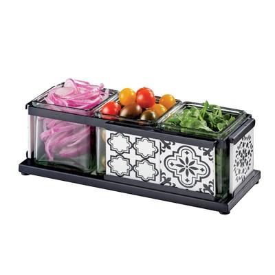 Cal-Mil 4031-3-85 Granada Condiment Caddy Organizer with (3) Jars - 13" X 5", Black/White