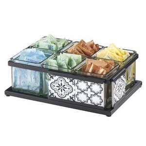 Cal-Mil 4031-6-85 GranadaCondiment Caddy Organizer with (6) Jars - 13" X 9.25", Black/White