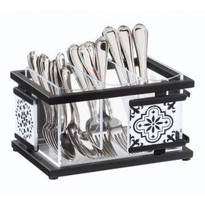 Cal-Mil 4032-85 Granada 3 Compartment Flatware Organizer - 9.5" X 6.75", Metal, Black/White