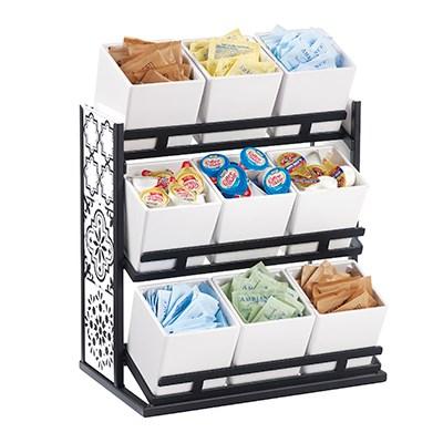 Cal-Mil 4035-85 Granada Vertical Condiment Organizer with (9) Jars - 13" X 8" X 13.25", Black/White