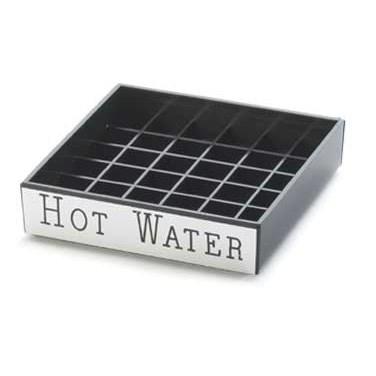 Cal-Mil 632-3 4" Square Hot Water Engraved Drip Tray, Black with Silver Trim