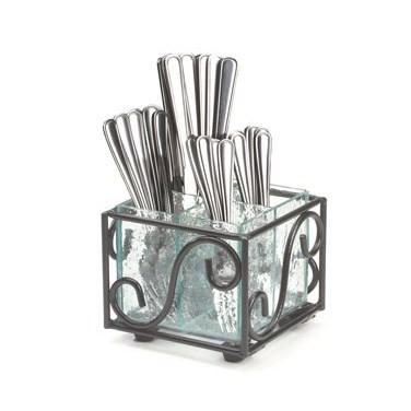 Cal-Mil H350-13 Glacier 6" Square Flatware Organizer, Black Wire/ Glass