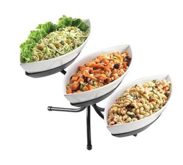Cal-Mil SR304-13 Black Three Tier Display with Canoe Melamine Bowls