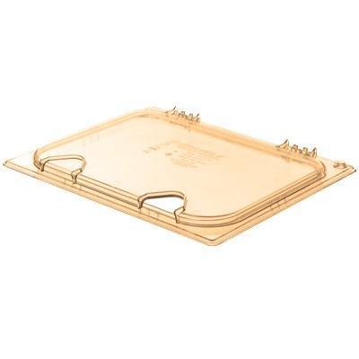 Carlisle 10439Z13 Storplus EZ Access 1/2 Size Amber High Heat Hinged Lid with One Notch