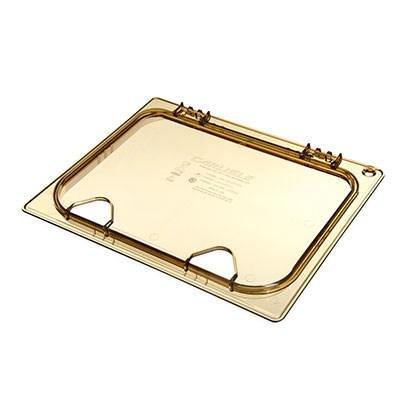 Carlisle 10440Z13 Storplus EZ Access 1/2 Size Amber High Heat Hinged Lid with Two Notches