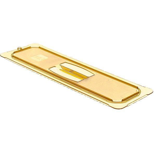 Carlisle 10450U13 Storplus 1/2 Size Long Amber Universal High Heat Handled Lid