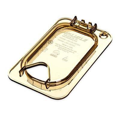 Carlisle 10539Z13 Storplus EZ Access 1/9 Size Amber High Heat Hinged Lid with One Notch