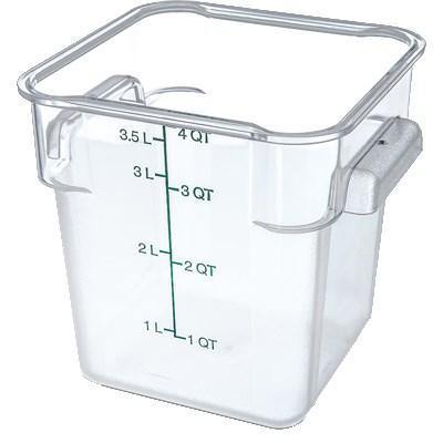 Carlisle 1072107 Storplus 4 Qt. Clear Square Food Storage Container with Green Graduations, Polycarbonate