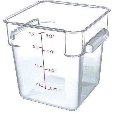 Carlisle 1072307 Storplus 8 Qt. Clear Square Food Storage Container with Red Graduations, Polycarbonate